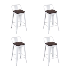 Kit com 4 Banquetas Iron Tolix com encosto e assento de madeira rústica escura Kit 61 cm Kit Branco