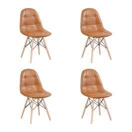 Kit com 4 Cadeiras de jantar Charles Eames Eiffel Botonê Estofada - Marrom caramelo