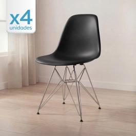 Kit com 4 Cadeiras de jantar Charles Eames Eiffel DKR em Polipropileno - Preto