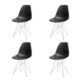 Kit com 4 Cadeiras de jantar Charles Eames Eiffel DKR em Polipropileno - Preto