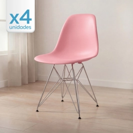 Kit com 4 Cadeiras de jantar Charles Eames Eiffel DKR em Polipropileno - Rosa claro