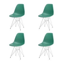 Kit com 4 Cadeiras de jantar Charles Eames Eiffel DKR em Polipropileno - Verde escuro Kit com 4 Cadeiras de jantar Charles Eames Eiffel DKR em Polipropileno - Verde escuro