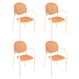 Kit com 4 Cadeiras de jantar Mumbai telinha com braços e design contemporâneo – Branco