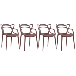 Kit com 4 Cadeiras Design Allegra Polipropileno Injetado Alta Densidade Empilhável Sala Cozinha Jantar Bar Jardim Varanda Marrom