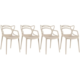 Kit com 4 Cadeiras Design Allegra Polipropileno Injetado Alta Densidade Empilhável Sala Cozinha Jantar Bar Jardim Varanda Nude Bege