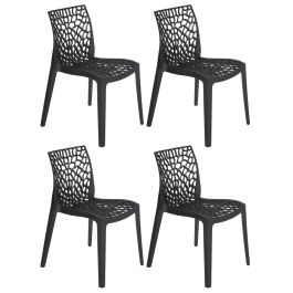Kit com 4 Cadeiras Gruvyer, Polipropileno com Encosto Versátil para Sala de Jantar Cozinha Bar Jardim Varanda Cafeteria Shopping Salão de Festas, Fosco Preto