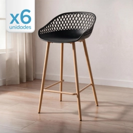 Kit com 6 Banquetas altas para bancada Clarice Cloe com base de metal - Preto