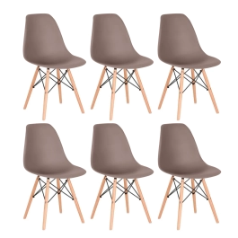 Kit com 6 Cadeiras Charles Eames Eiffel DSW com pés de madeira clara - Fendi