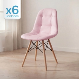 Kit com 6 Cadeiras de jantar Charles Eames Eiffel Botonê Estofada - Rosa claro