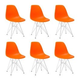Kit com 6 Cadeiras de jantar Charles Eames Eiffel DKR em Polipropileno - Laranja