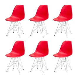 Kit com 6 Cadeiras de jantar Charles Eames Eiffel DKR em Polipropileno - Vermelho Kit com 6 Cadeiras de jantar Charles Eames Eiffel DKR em Polipropileno - Vermelho