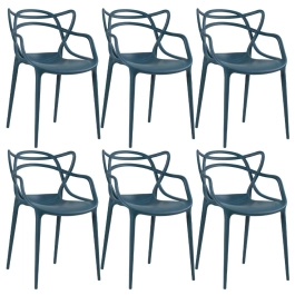 Kit com 6 Cadeiras Design Allegra Polipropileno Injetado Alta Densidade Empilhável Sala Cozinha Jantar Bar Jardim Varanda Azul Petróleo