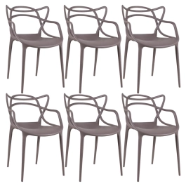 Kit com 6 Cadeiras Design Allegra Polipropileno Injetado Alta Densidade Empilhável Sala Cozinha Jantar Bar Jardim Varanda Fendi