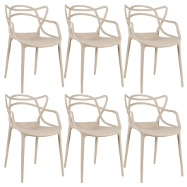 Kit com 6 Cadeiras Design Allegra Polipropileno Injetado Alta Densidade Empilhável Sala Cozinha Jantar Bar Jardim Varanda Nude Bege