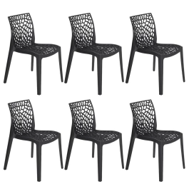 Kit com 6 Cadeiras Gruvyer, Polipropileno com Encosto Versátil para Sala de Jantar Cozinha Bar Jardim Varanda Cafeteria Shopping Salão de Festas, Fosco Preto