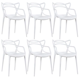 Kit com 6 Cadeiras Master Allegra Design Moderno em Polipropileno para Cozinha e Sala de Jantar - Branco