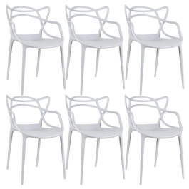 Kit com 6 Cadeiras Master Allegra Design Moderno em Polipropileno para Cozinha e Sala de Jantar - Cinza claro