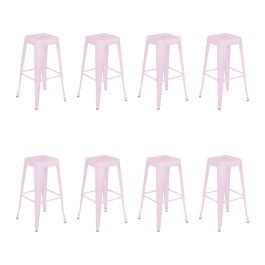 Kit com 8 Banquetas altas para bancada Iron Tolix 76 cm - Rosa claro