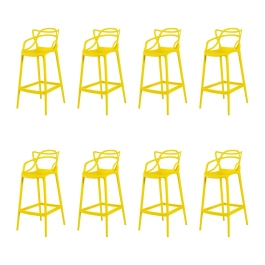 Kit com 8 Banquetas altas para bancada Master Allegra em Polipropileno 78 cm - Amarelo