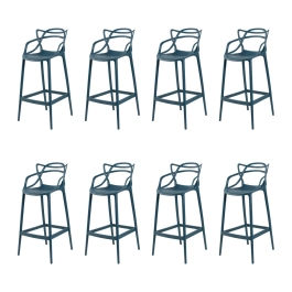 Kit com 8 Banquetas altas para bancada Master Allegra em Polipropileno 78 cm - Azul petróleo