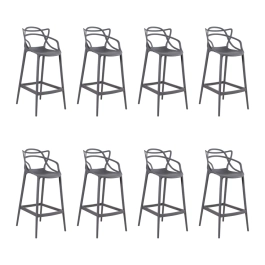 Kit com 8 Banquetas altas para bancada Master Allegra em Polipropileno 78 cm - Cinza escuro Kit com 8 Banquetas altas para bancada Master Allegra em Polipropileno 78 cm - Cinza escuro