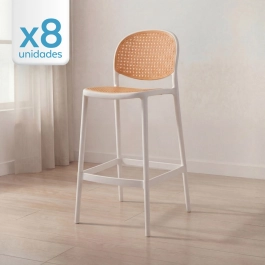 Kit com 8 Banquetas altas para bancada Mumbai com assento anatômico 78 cm – Branco