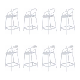 Kit com 8 Banquetas Médias Master Allegra em Polipropileno para Bancada 66 cm - Branco