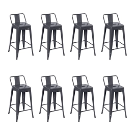 Kit com 8 Banquetas médias para bancada Iron Tolix com encosto 66 cm - Cinza escuro