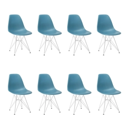 Kit com 8 Cadeiras Charles Eames Eiffel DKR em Polipropileno com Base Metálica - Turquesa