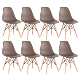 Kit com 8 Cadeiras Charles Eames Eiffel DSW com pés de madeira clara - Fendi