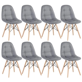 Kit com 8 Cadeiras de jantar Charles Eames Eiffel Botonê Estofada - Cinza escuro