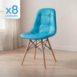 Kit com 8 Cadeiras de jantar Charles Eames Eiffel Botonê Estofada - Tiffany