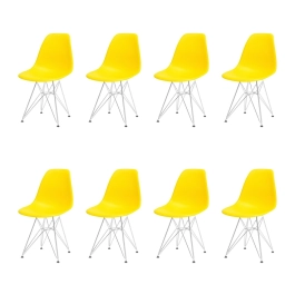 Kit com 8 Cadeiras de jantar Charles Eames Eiffel DKR em Polipropileno - Amarelo