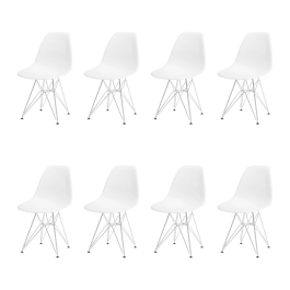 Kit com 8 Cadeiras de jantar Charles Eames Eiffel DKR em Polipropileno - Branco
