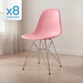 Kit com 8 Cadeiras de jantar Charles Eames Eiffel DKR em Polipropileno - Rosa claro