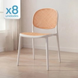 Kit com 8 Cadeiras de jantar Mumbai de telinha com design contemporâneo e assento anatômico – Branco