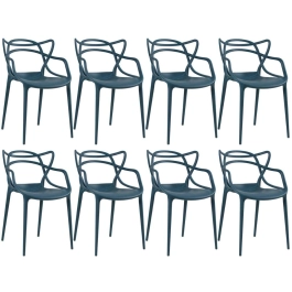 Kit com 8 Cadeiras Design Allegra Polipropileno Injetado Alta Densidade Empilhável Sala Cozinha Jantar Bar Jardim Varanda Azul Petróleo