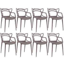 Kit com 8 Cadeiras Design Allegra Polipropileno Injetado Alta Densidade Empilhável Sala Cozinha Jantar Bar Jardim Varanda Fendi