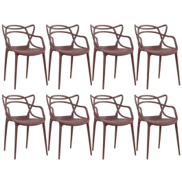 Kit com 8 Cadeiras Design Allegra Polipropileno Injetado Alta Densidade Empilhável Sala Cozinha Jantar Bar Jardim Varanda Marrom