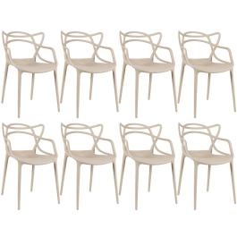 Kit com 8 Cadeiras Design Allegra Polipropileno Injetado Alta Densidade Empilhável Sala Cozinha Jantar Bar Jardim Varanda Nude Bege