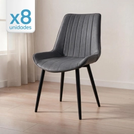 Kit com 8 Cadeiras estofadas Chicago com design industrial - Cinza Vintage