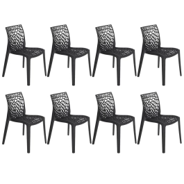Kit com 8 Cadeiras Gruvyer, Polipropileno com Encosto Versátil para Sala de Jantar Cozinha Bar Jardim Varanda Cafeteria Shopping Salão de Festas, Fosco Preto
