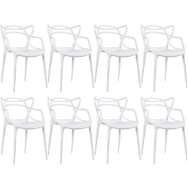 Kit com 8 Cadeiras Master Allegra Design Moderno em Polipropileno para Cozinha e Sala de Jantar - Branco