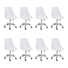 Kit com 8 Cadeiras Tulipa para Escritório com rodízios e assento estofado - Branco