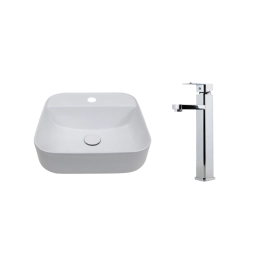 Kit Cuba de Apoio para Banheiro e Torneira Misturador Monocomando Alta Madeira Pingoo.casa - Branco e Prata