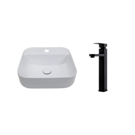 Kit Cuba de Apoio para Banheiro e Torneira Misturador Monocomando Alta Madeira Pingoo.casa - Branco e Preto