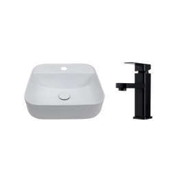 Kit Cuba de Apoio para Banheiro e Torneira Misturador Monocomando Baixa Madeira Pingoo.casa - Branco e Preto