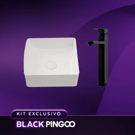 Kit Cuba de Apoio Slim Crisoprásio e Torneira Misturador Monocomando Alta Madeira Pingoo.casa - Branco e Preto