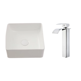 Kit Cuba de Apoio Slim Crisoprásio e Torneira Misturador Monocomando Alta paraná Pingoo.casa - Branco e Prata