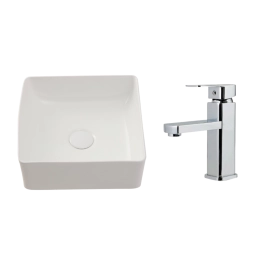 Kit Cuba de Apoio Slim Crisoprásio e Torneira Misturador Monocomando Baixa Madeira Pingoo.casa - Branco e Prata